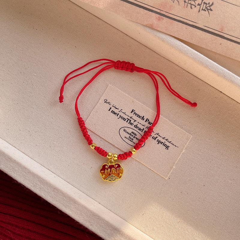 Kinesiskt nyår Rött snöre Armband För Zodiakår Glädjefullt Säkert Vävrep Armband Ormens År