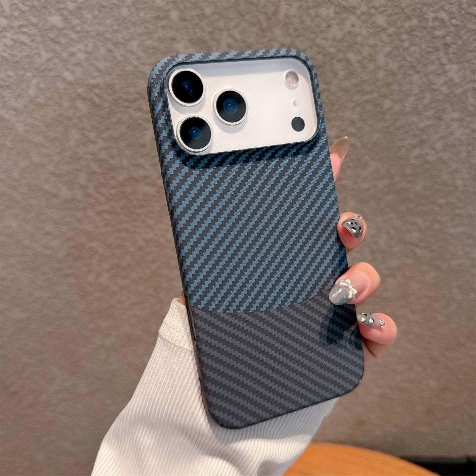 Kevlar Texture Hard Plastic Phone Case For iPhone 11 12 13 14 15 16 17 Air Pro Max Plus Carbon Fiber Shell Shockproof Protective Cover Fundas