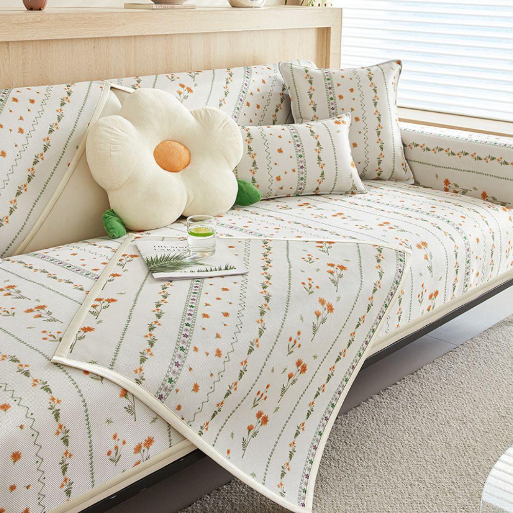 Summer Living Room Flower Print Anti-slip Furniture Protection Ice Silk Funda Sofa Cushion Cover Slipcover