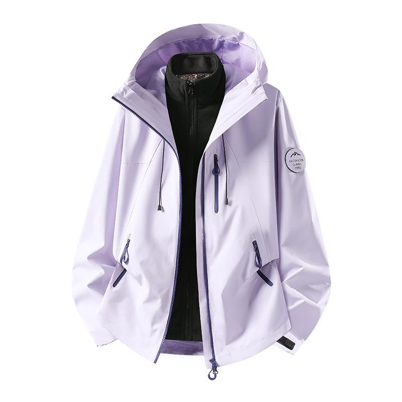 Unisex Waterproof Windproof 3-in-1 Outdoor Mountaineering Jacket with Detachable Layers and Custom Logo Option.