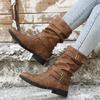 Fashion Elegant with Low Heels Round Toe Half High Boots for Women Autumn Winter New Rock Designer Luxury Chic Sale Mid Calf Shoes Woman