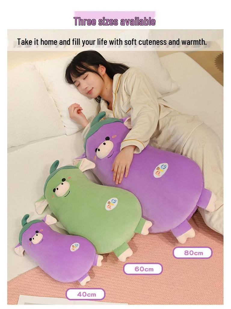 Eggplant Piggy Doll Long Hug Pillow for Kids - Sleeping, Soothing, Back Support Cushion