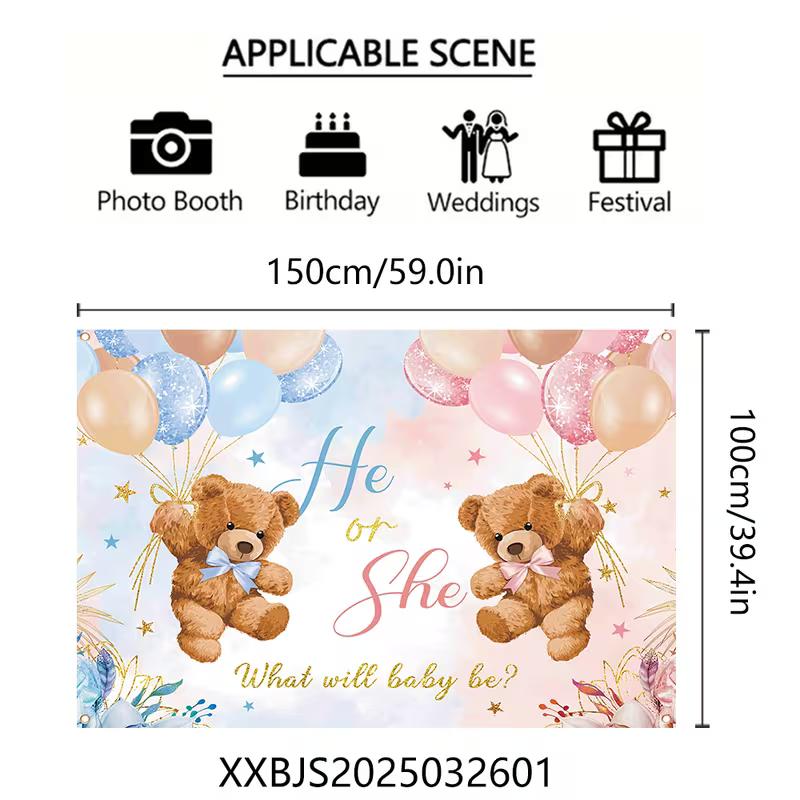 2D Gender Reveal Teddy Bear Backdrop Photography Background