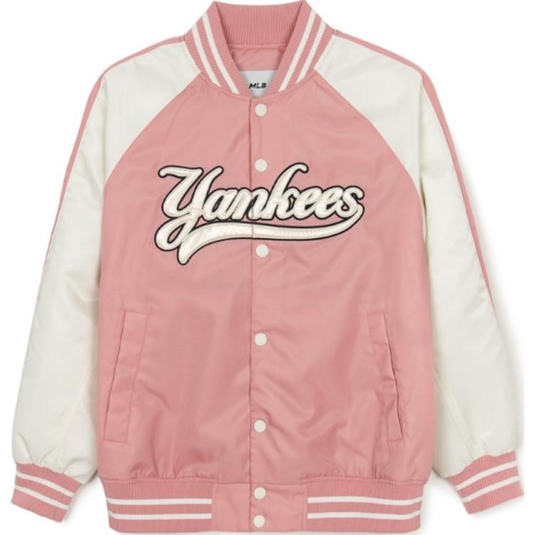 New MLB New York Yankees Varsity Puffer Jacket Unisex Hemp Pink 3AJPV0244-50PKM