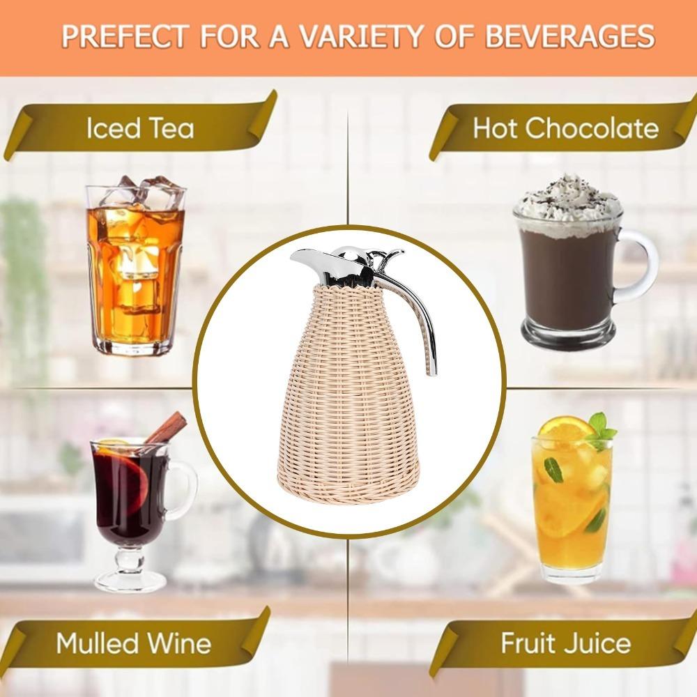 1.5L Capacity Thermal Coffee Carafe Triple Walled Woven Rattan Carafe For Coffee Shop