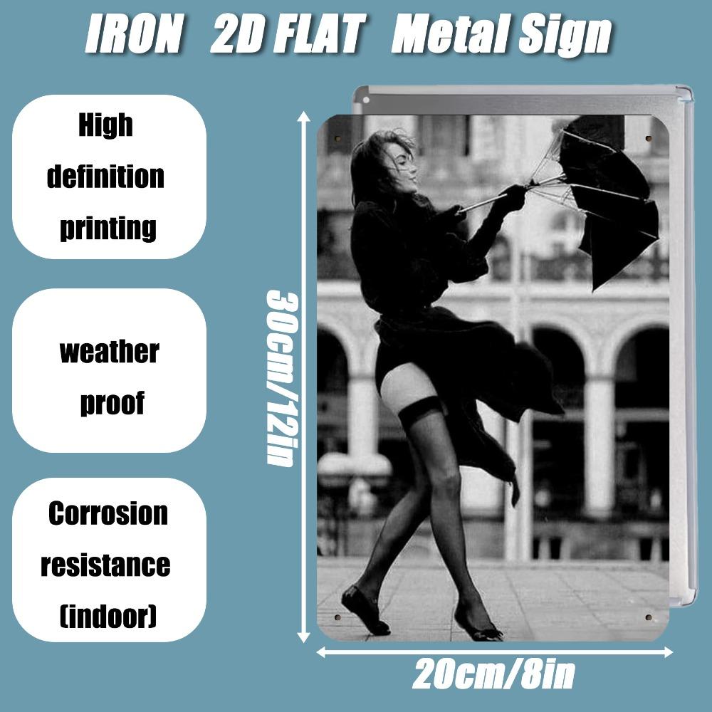 

D PC Vintage Umbrella Woman Metal Wall Art x Rusted Iron Sign for Man Cave Garage 20x30cm（7.8x11.8inch）