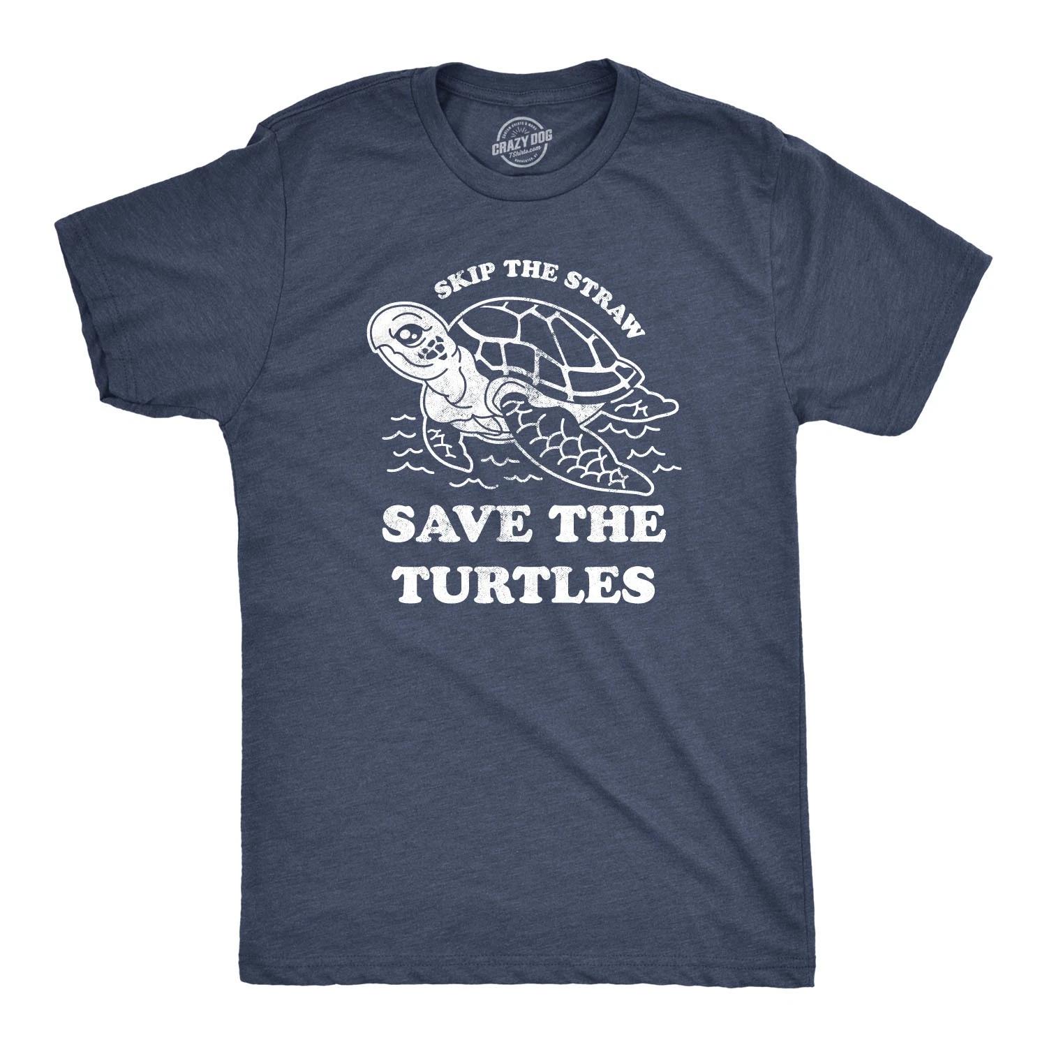 Mens Skip The Straw Save The Turtles T Shirt Environmental Awareness Tee L
