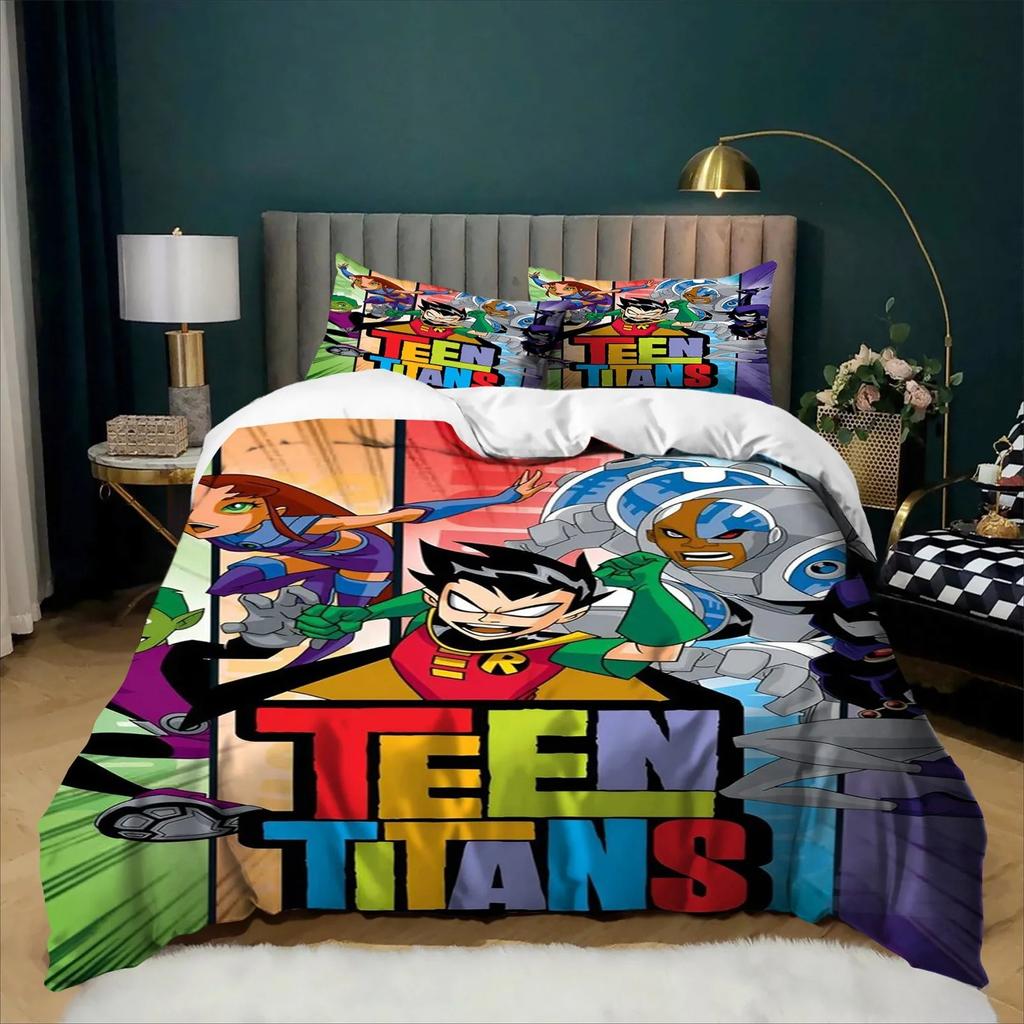 Exquisite 3D Print Teen -Titans Go Teenagers Bedding Set Duvet Cover Pillowcase Kids Boy Girl 3piece Set Home Textile