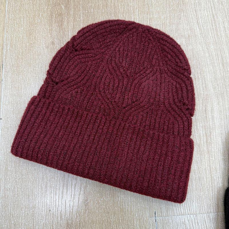 Fashion commuter style men's and women's knitted hats solid color warm eversion jacquard thickened wool hat outdoor hat