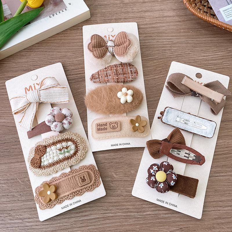 Korea Fashion Coffee Warm Color Basic Snap Baby Hair Drop Clips Wool Knit Hair Clamp Pins Hairpins Kid Girls Cotton BB Barrettes