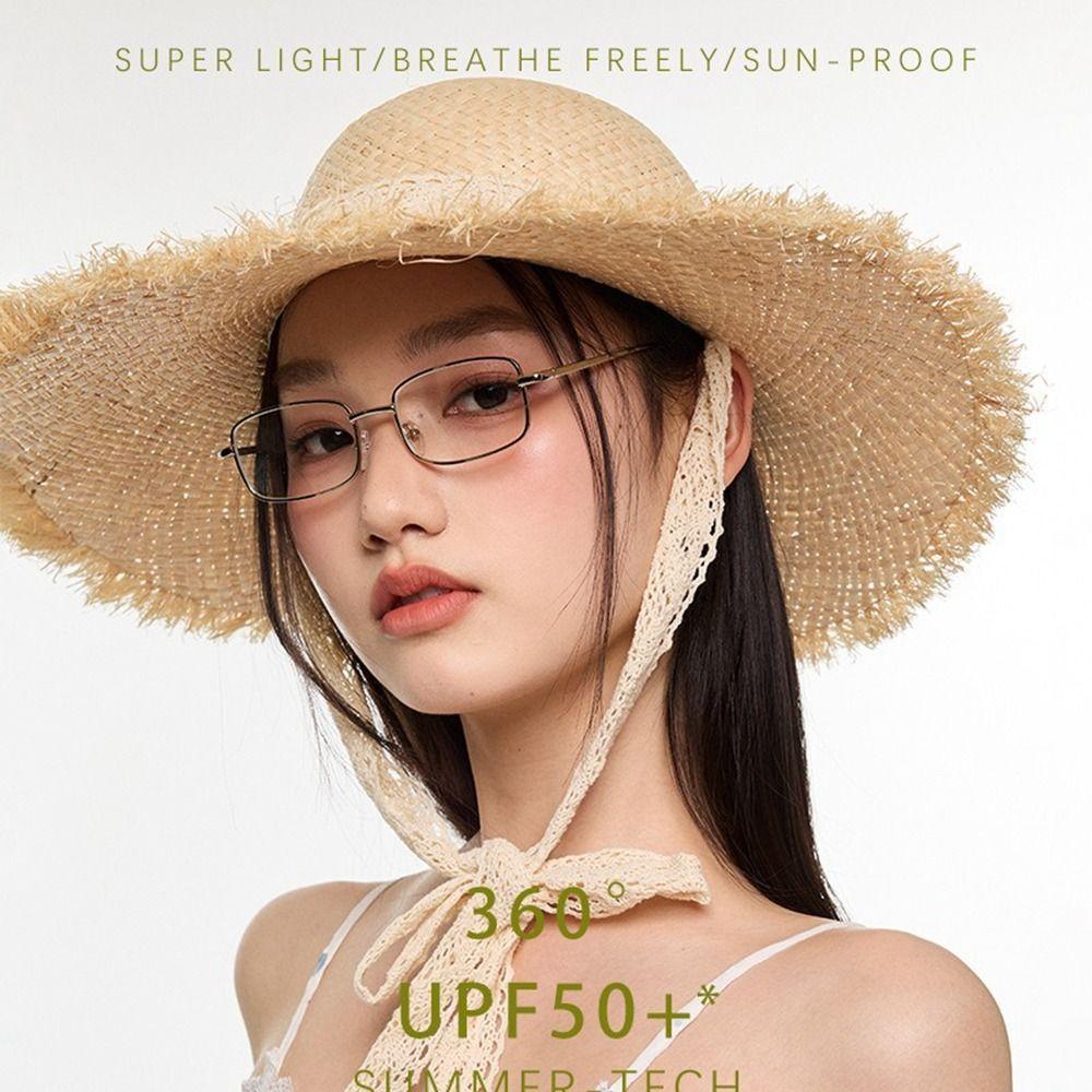 Ribbon Beach Hat UV Protection Sun Protection Cap Simple Outdoor Visor Cap  Woman/Female