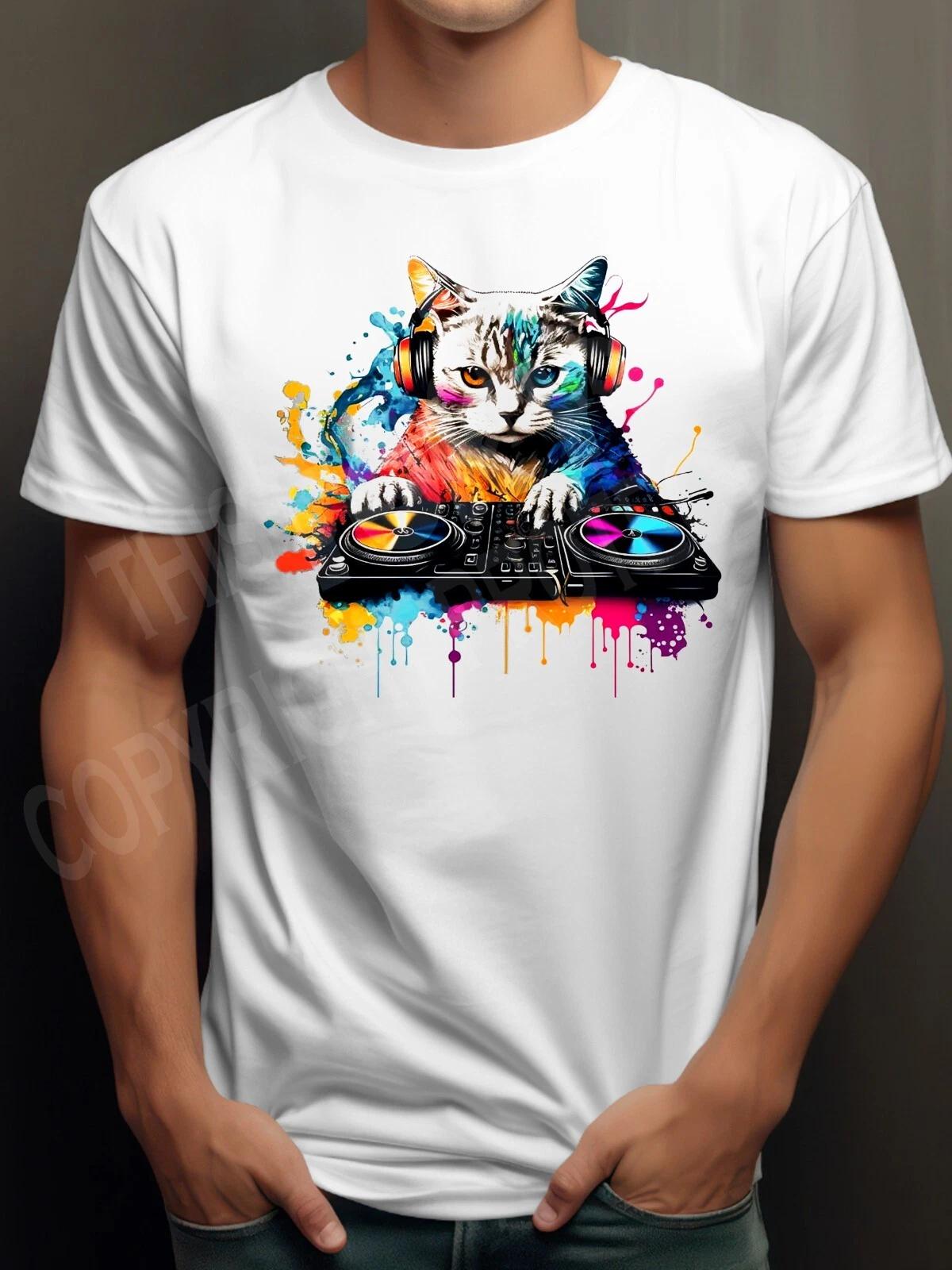 Cat DJ T-Shirt Mens DJ Gig Junglist Drum & Bass House Music Urban Dance Rave L