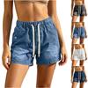 Women's Casual Distressed Denim Shorts with Elastic Drawstring Waist Relaxed Fit Three Inch Inseam Lightweight Summer Bottoms