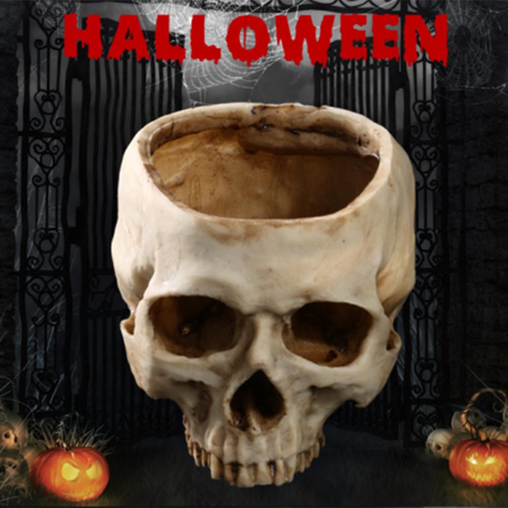 Resin Crafts Human Tooth Skull Fossil Teaching Skeleton Model Halloween Home Office Flower Pot Planter Skull Pot Decoration