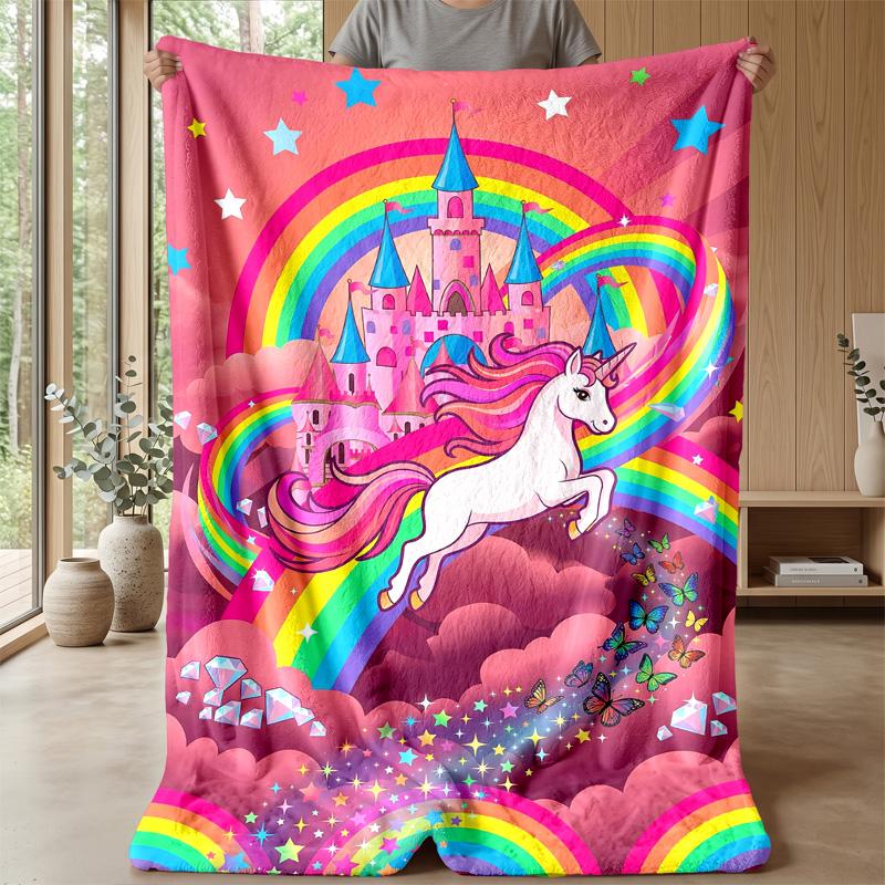 Rainbow Unicorn Art Theme blanket Lightweight Warm Flannel Blanket Decorative Throw Blanket for Home Decoration