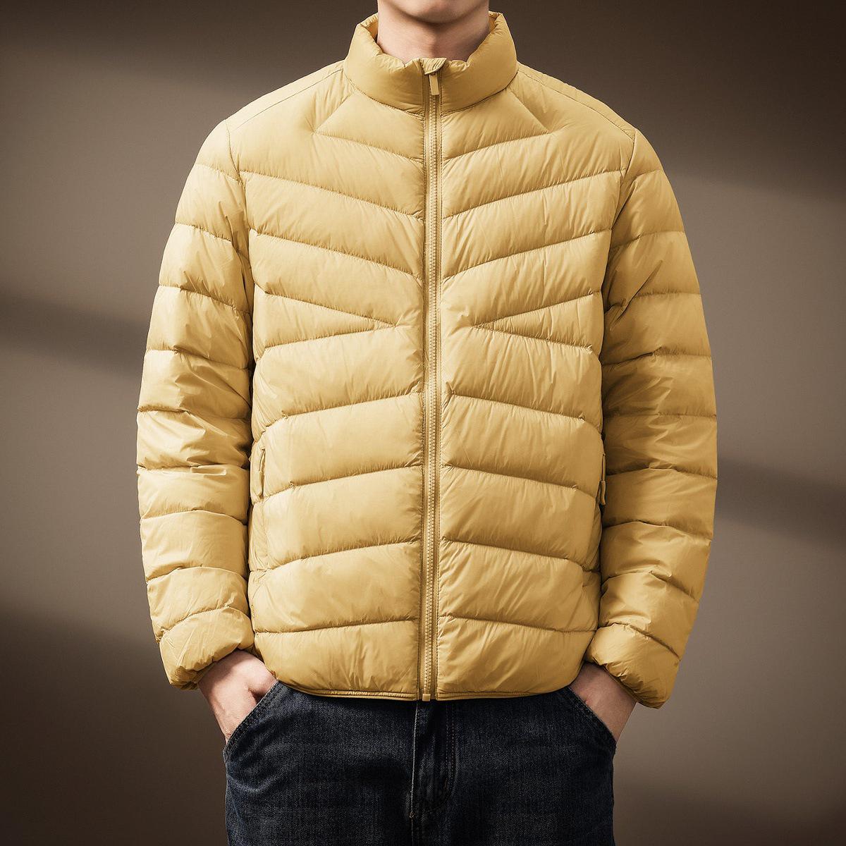 

Men s Lightweight Ribbed Stand Collar Down Jacket - Warm Winter City Outerwear S for 90-110 jin