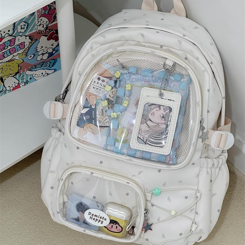 High-value schoolbag for female junior high school students, cute Japanese transparent pain bag, large food volume backpack, student backpack tide