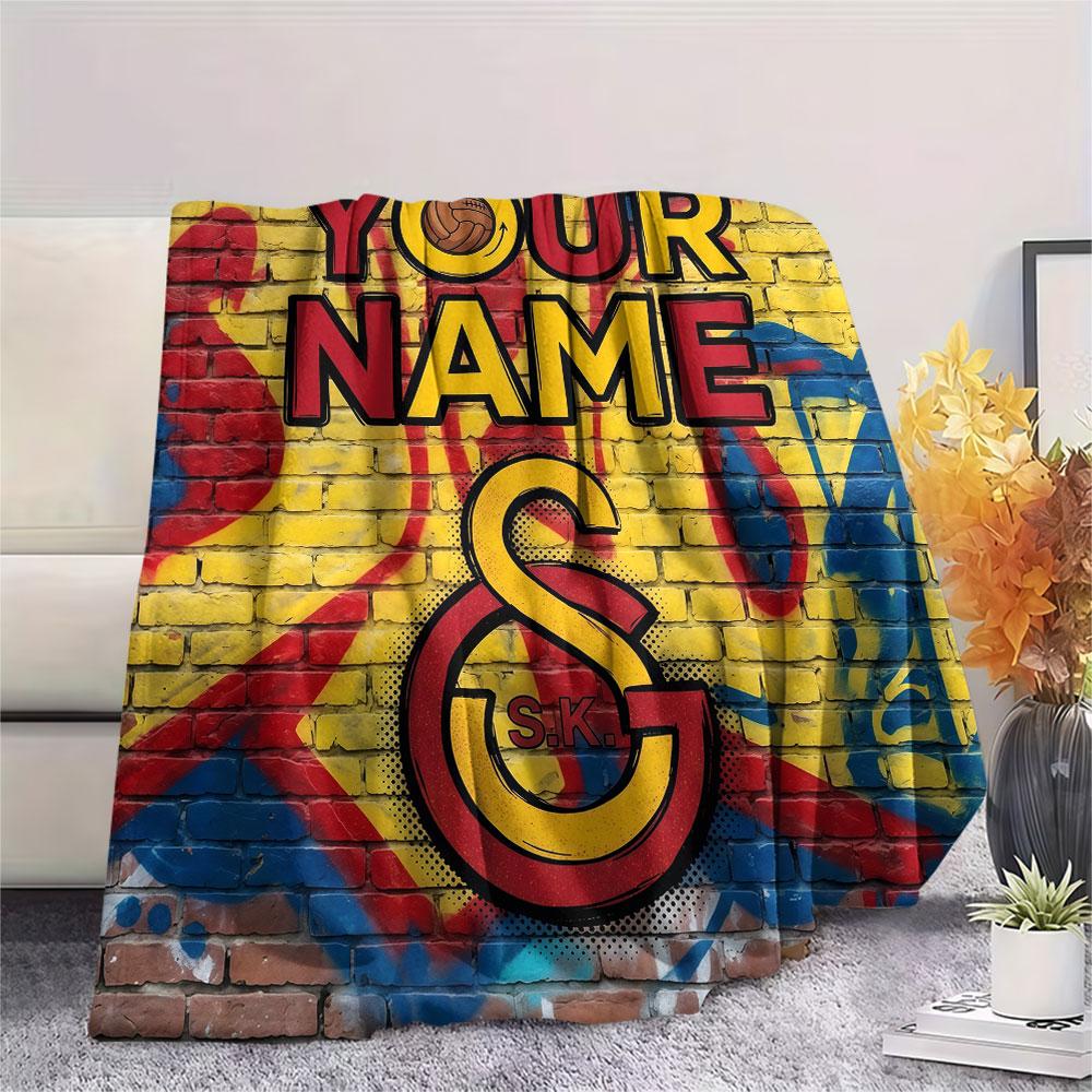 Custom Name,Galatasaray SK Printed Flannel Blanket, soft throw for bedroom sofa, washable, Christmas present, great gift.