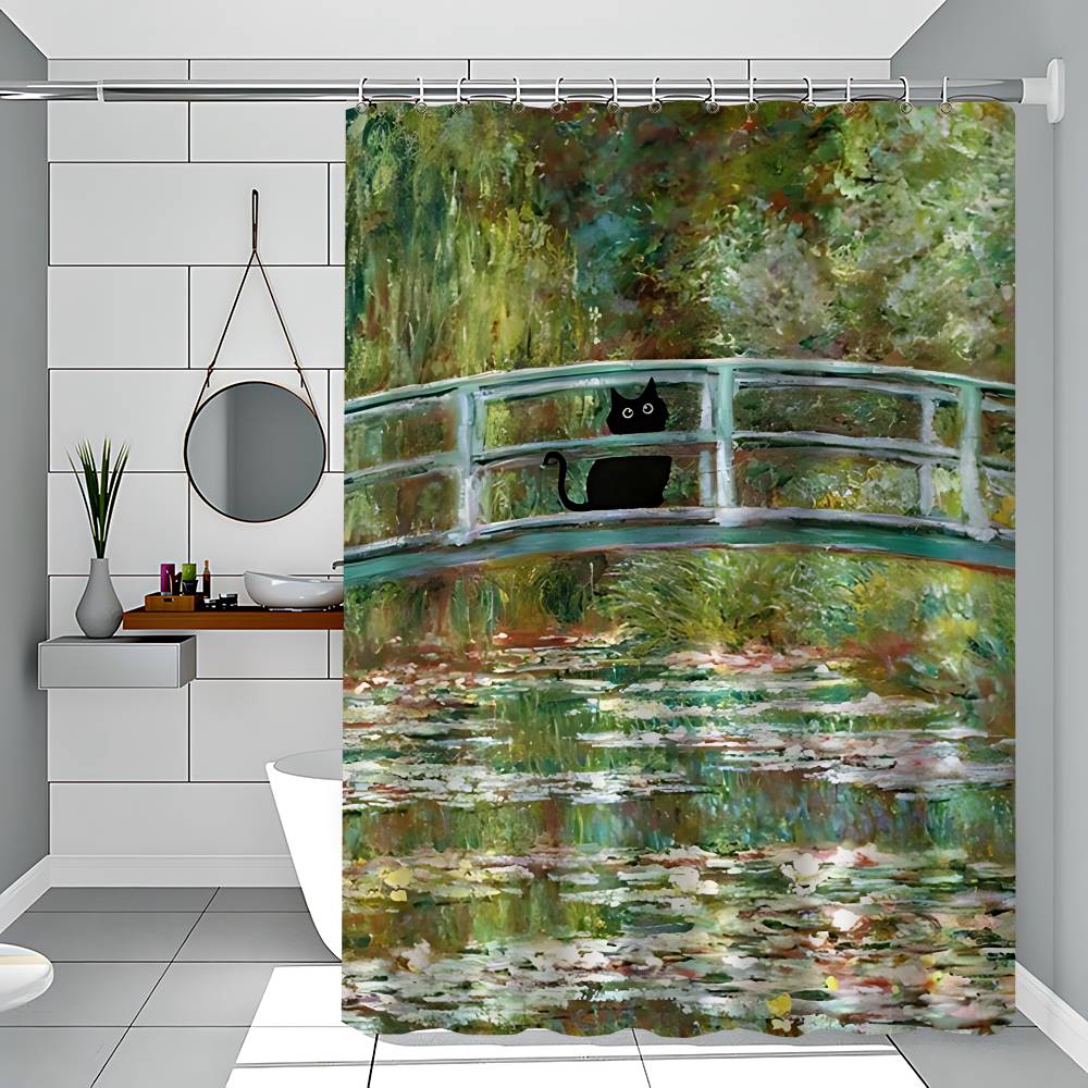 Lustige Kunst Matisse Monet Schwarze Katze Van Gogh Sonnenblumen Duschvorhang - Wasserabweisend und auslaufsicher, Schimmel- und Mehltau