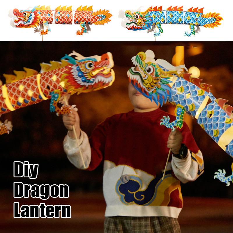 Dragon Boat Festival Lion And Dragon Lantern Handmade Diy Production Materials Portable Luminous Dragon Boat Children'S Tra