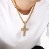 Hip Hop Full Rhinestone Stainless Steel Cross Pendant Necklace for Men Larger Gold Color Cross Party Jewelry Gift CNC Stone