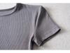 Europäisches und amerikanisches Damen-T-Shirt mit einfarbigem Slim-Fit-Retro-Kurzarm