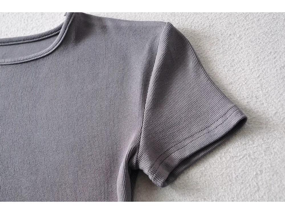 Europäisches und amerikanisches Damen-T-Shirt mit einfarbigem Slim-Fit-Retro-Kurzarm