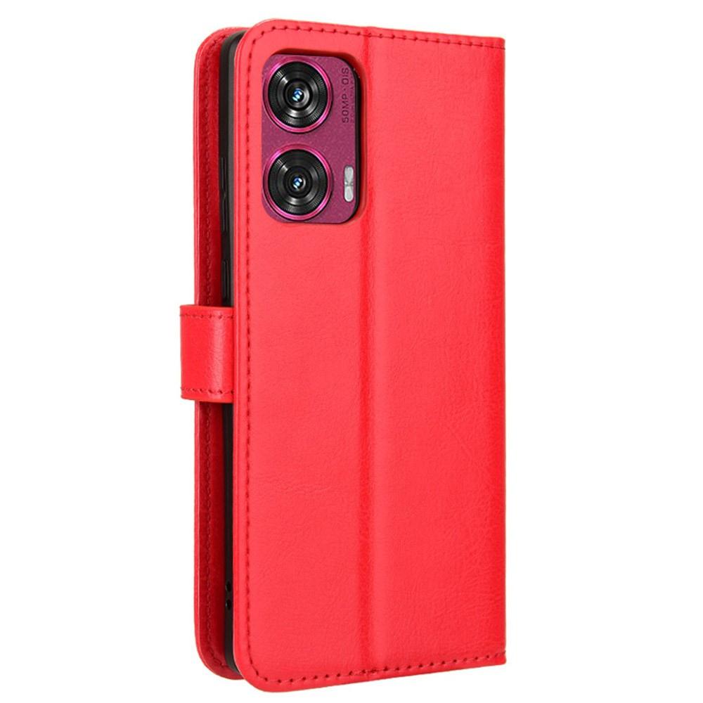 Motorola Edge 50 Fusion 5G Flip Case, Crazy Horse Wallet, Red