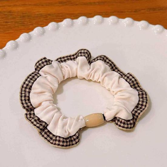 5Pcs Hair Ties High Elasticity Double-Layer Plaid Lace Seaming Hair Ropes Retro French Style Soft Fabric Hair Accessories