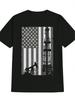 Casual Graphic T-shirt - American Flag & Oil Derrick Print