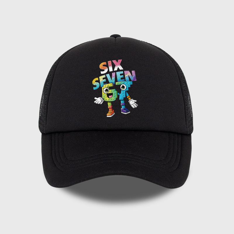 

Six Seven Cartoon Number Print Sponge Mesh Cap – Unisex Colorful Building Block Mesh Baseball Cap – Adjustable, Breathable Sun H чорний