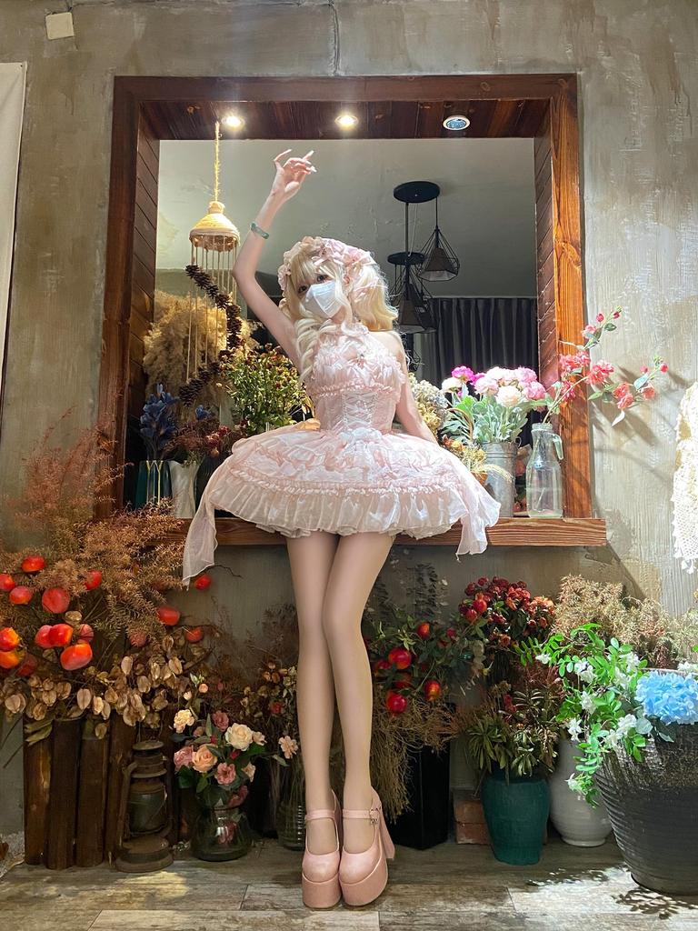 XHSUKADO Lolita JSK Jumper Skirt with and Lace This cute Gothic Lolita dress features a bridal and a Mori Girl princess Perfect for crossdressing in