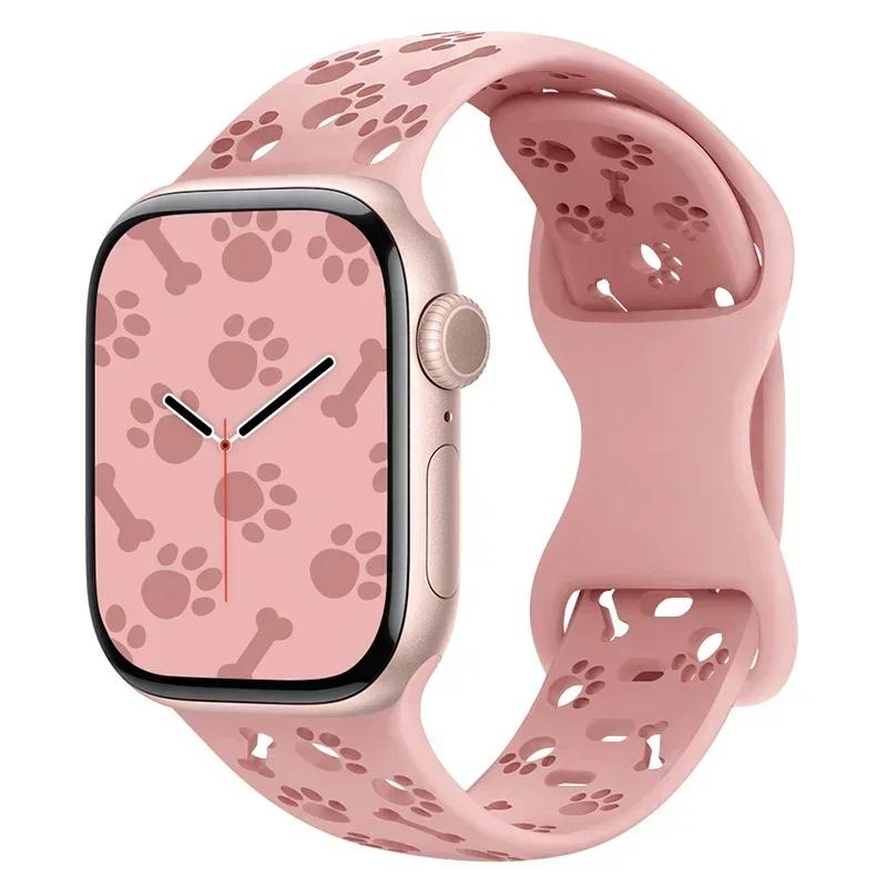 Correa de Silicona con Huella de Pata de Perro para Correa de Apple Watch 49mm 46mm 42mm 44mm 41mm 40mm 38mm Pulsera Series 10 9 8 7 SE 6 5 4 3 Ultra2