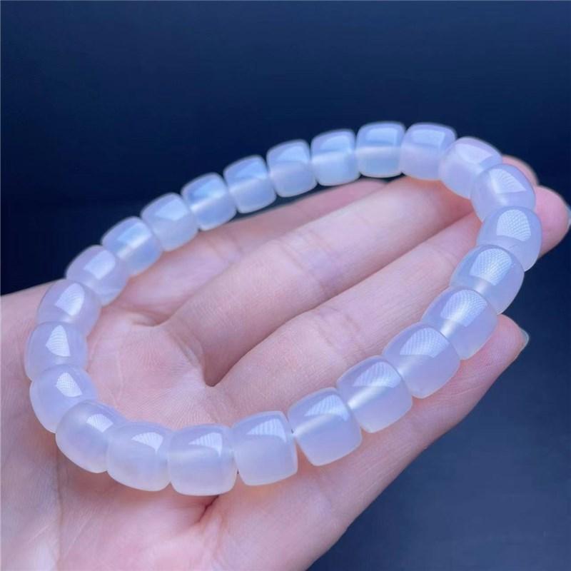 Natural Black And White Agate Straight-Cut Plate Bead Bracelet, Black Barrel Old Bead Fashion Bracelet Gifts For Men And Women