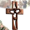 Hand-Carved Intertwined Hearts Wooden Cross, Hanging Hand Carved Marriage Cross