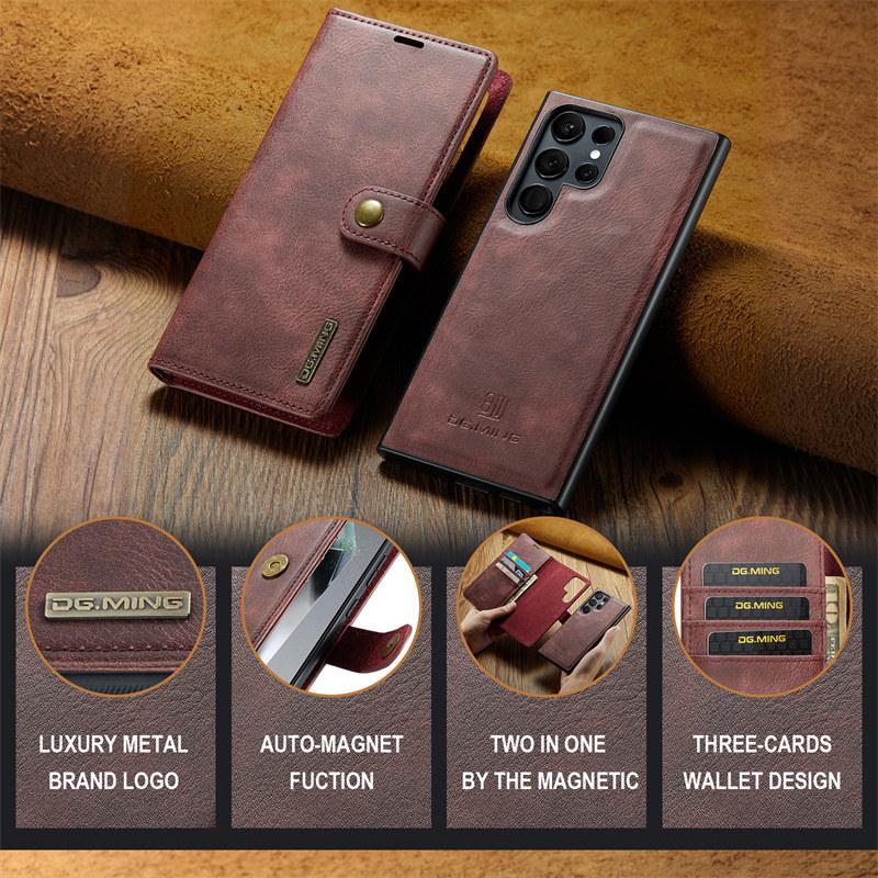 Magnetický flip kožené pouzdro na telefon pro Samsung Galaxy S25 FE S25 Edge S24 Ultra S23 Plus S22 S21 S20 Note 20 10 2 v 1 Odnímatelná peněženka kryt na karty Etui