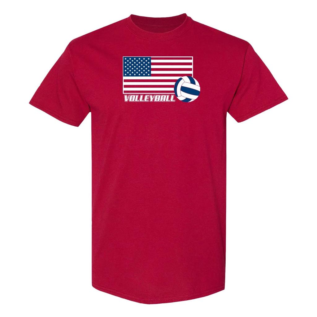 Volleyball USA Flag Ball T-Shirt - Cardinal