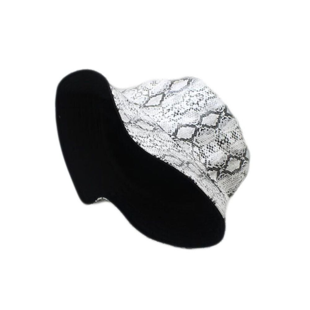 Cappello a secchiello casual con stampa su entrambi i lati, design per esterni, stile da viaggio, cappello da pescatore, cappello con stampa a serpente per tempo libero all'aperto