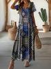 Europe, America, summer new fashion casual printing geometric pattern v-neck dress long dress
