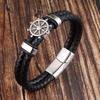 Black Genuine Leather Bracelet for Men Punk Braided Rope Steel Magnetic Button Male Bracelet Jewelry Birthday Gift