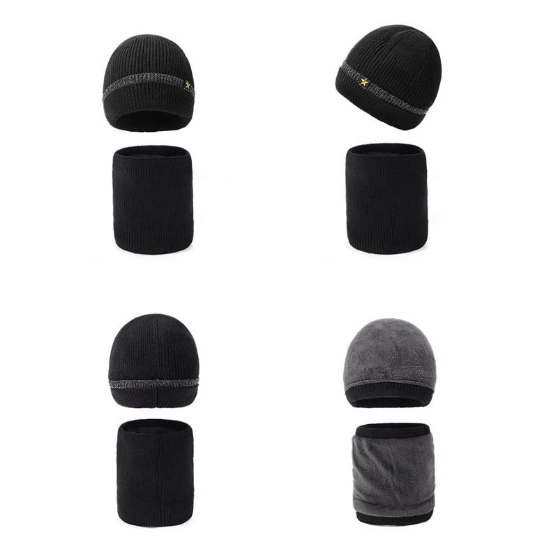 Winter Wool Hat Warm Neck Cap Two-Piece Set Outdoor Cold-Proof Knitted Hat Color-Matching Knitted Hat