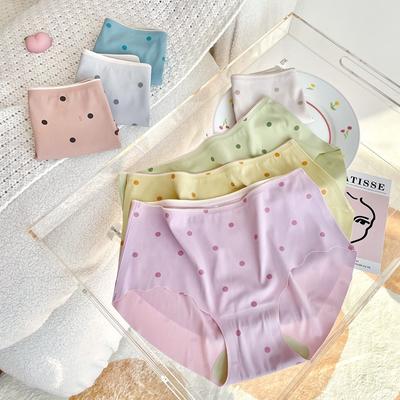 Mutandine da Donna a Pois Stampate Senza Cuciture in Seta di Ghiaccio, Slip a Vita Media a Triangolo