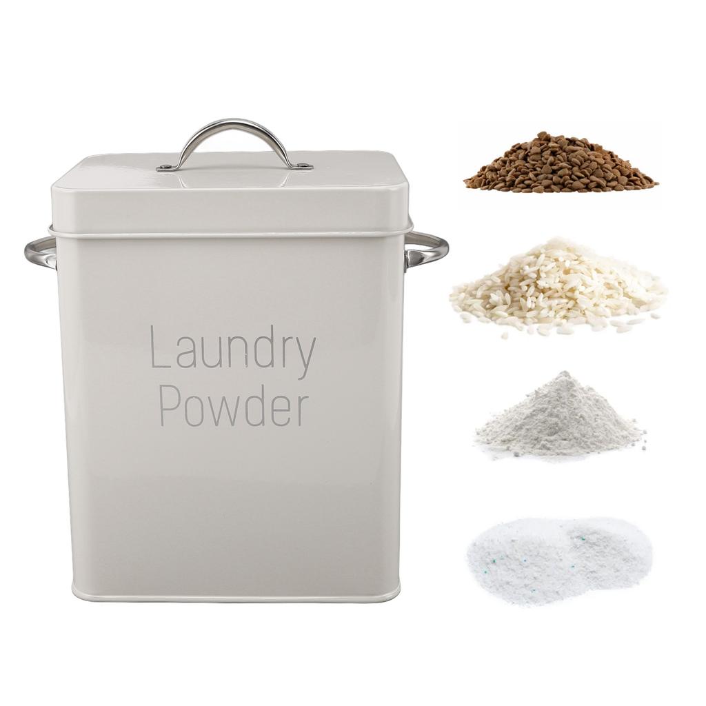 Metal Laundry Room Container with Dual Side Handles with Spoon Lid Farmhouse Laundry Powder Container for Washing Powder Rice Dog Food