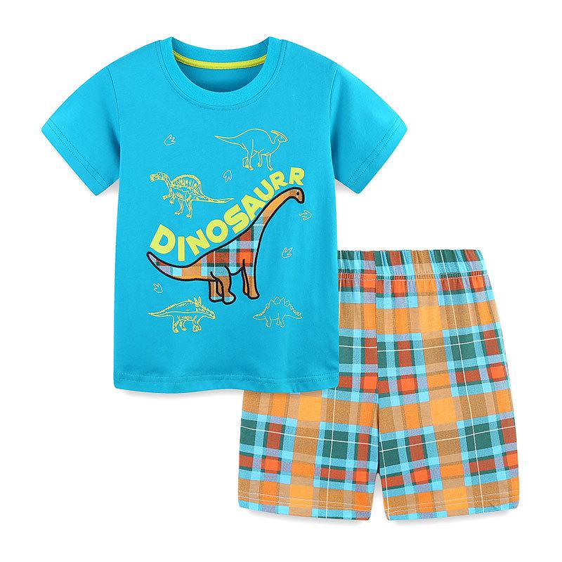 Children s suit summer new round neck short-sleeved suit cute cartoon boys shorts suit 2Y(90cm)