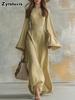 Elegant Solid Color Long Sleeve Evening Dress Women's Autumn Winter Formal Gown