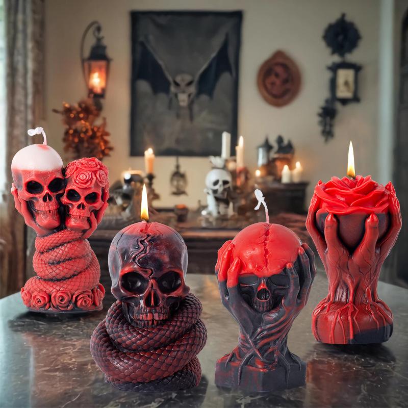 Rose Totenkopf Schlange Silikonformen Halloween Kerzenformen DIY Handgemacht Aromatherapie Gipsherstellung Form 3D Kerzenherstellung Zubehör