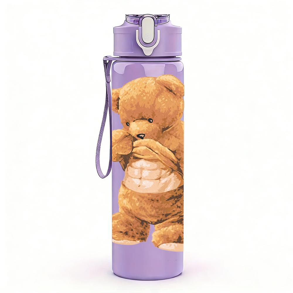 1 Stück Süßer Brauner Teddybär Cartoon-Druck 750ml Tragbare Sport-Wasserflasche Auslaufsicher Fitnessstudio Outdoor Reise Trinkbecher