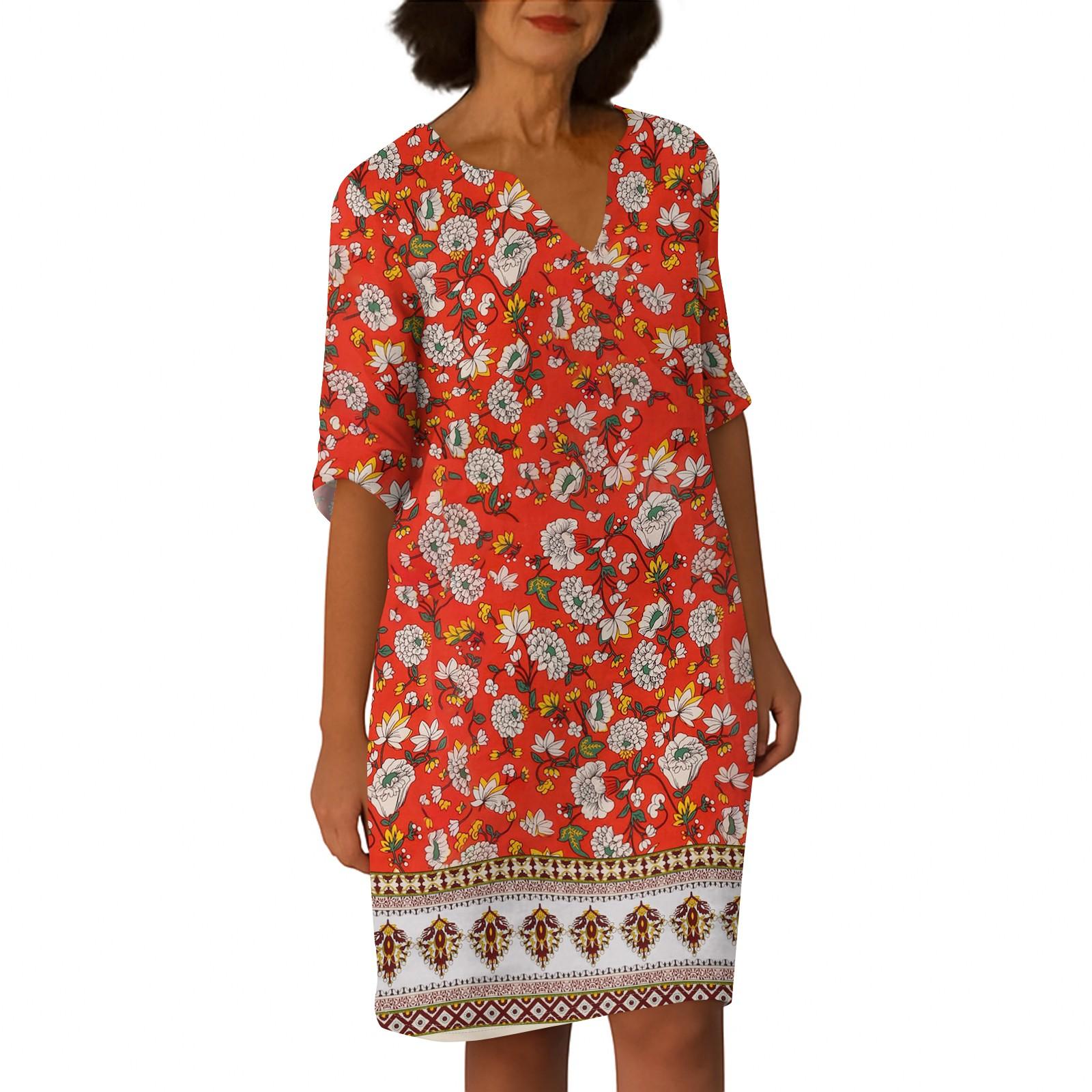 

Платья для женщин. Винтажное платье-туника с принтом и талией. Летнее повседневное платье с половиной рукавов. S оранжевый