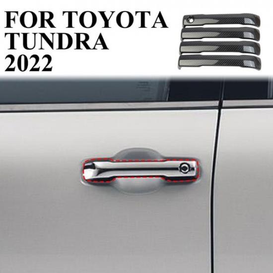 Carbon Fiber Style 4PCS Side Door Handles Trims Cover For Toyota Tundra +