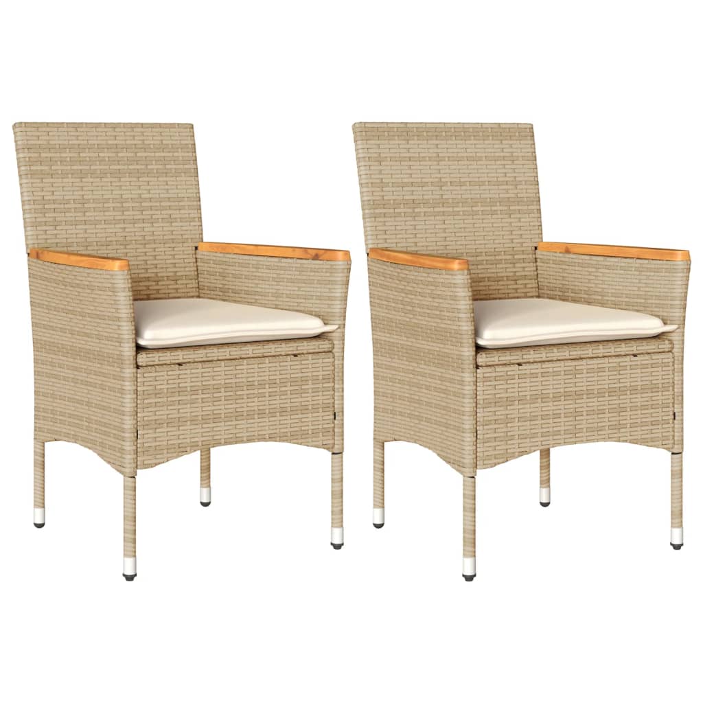 Garden Chairs with Cushions 2 pcs Beige Poly Rattan